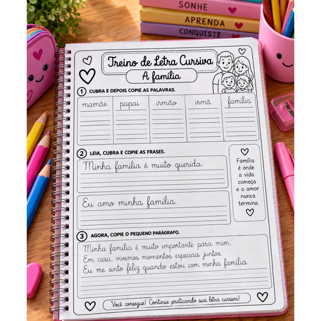 Treino de Letra Cursiva – Palavra, Frase e Parágrafo em PDF