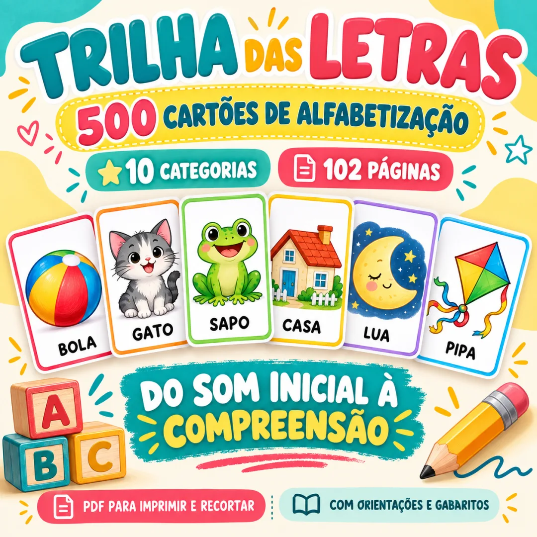 Trilha das Letras — 500 Cartões de Alfabetização em PDF
