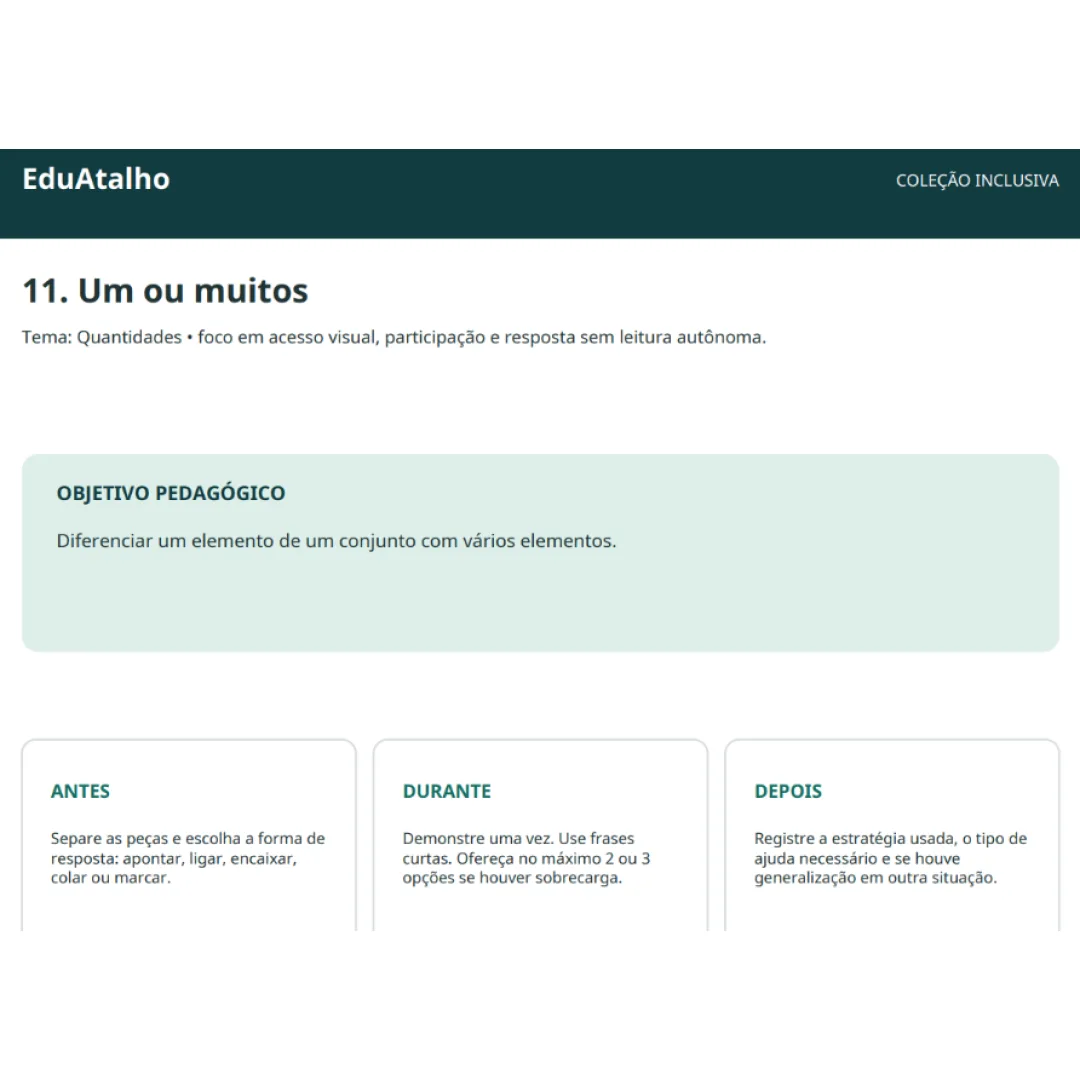 Um ou Muitos – Noção de Quantidade com Cartões de Apoio em PDF
