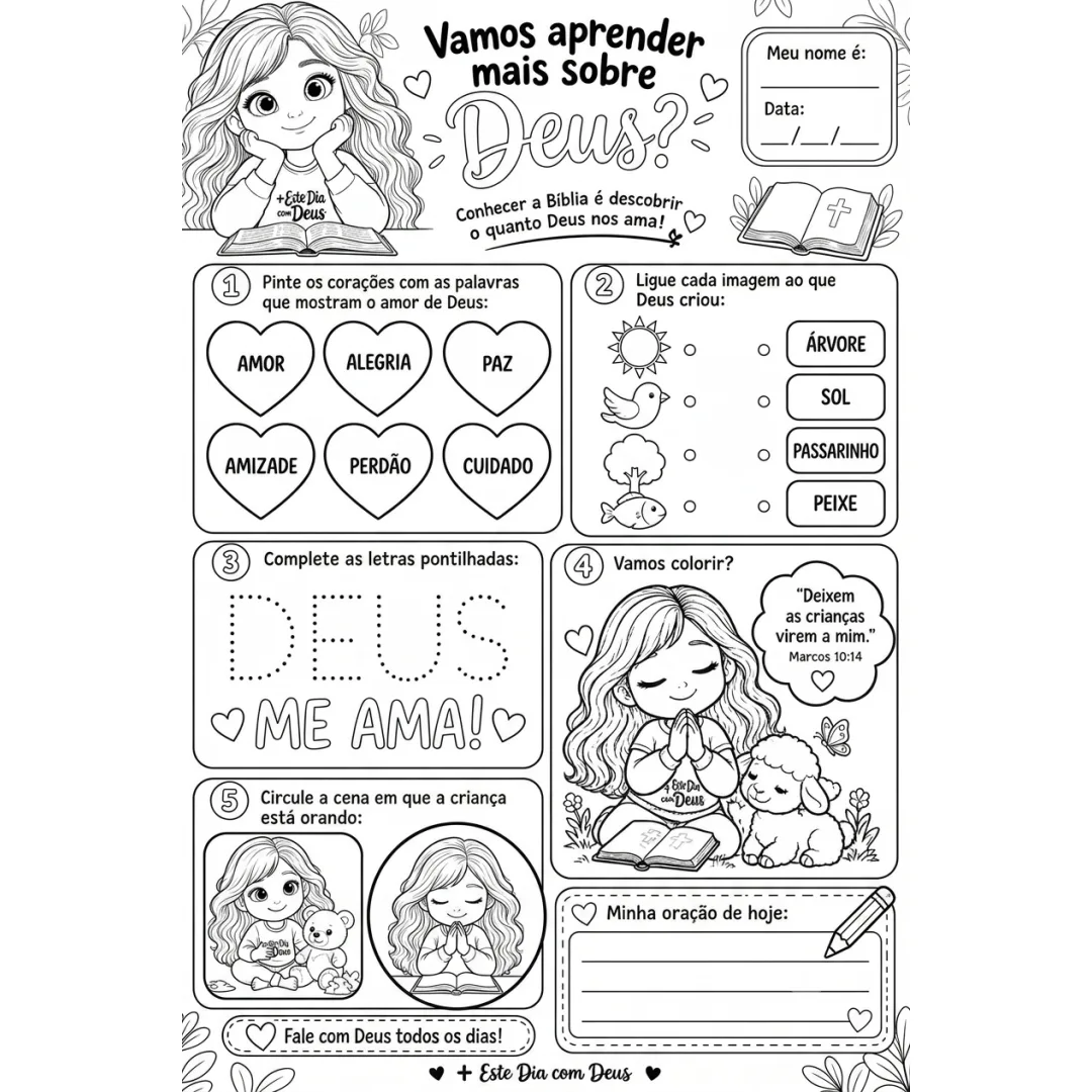 Vamos aprender mais sobre Deus - folha de atividade para colorir - PDF