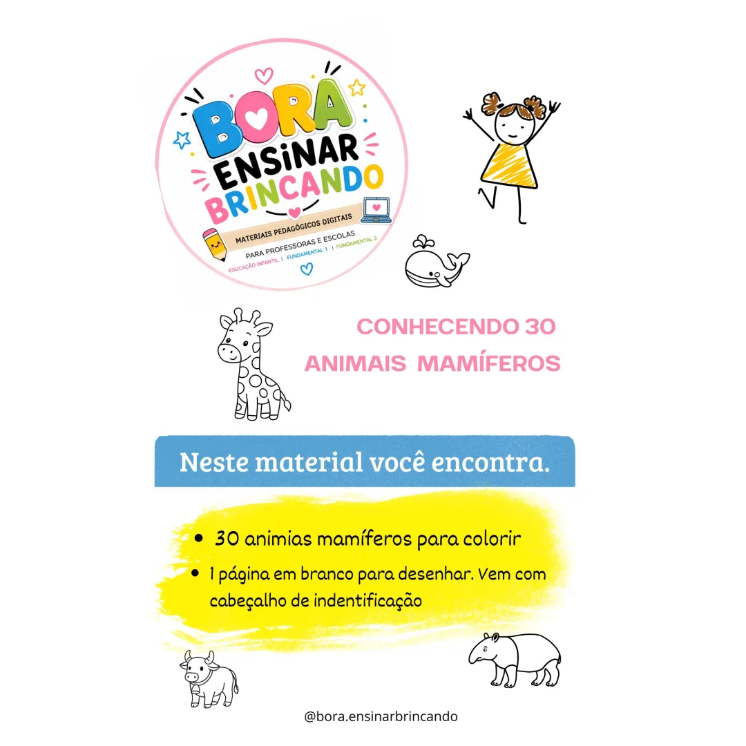 30 Mamíferos para Pintar - Educação Infantil - PDF