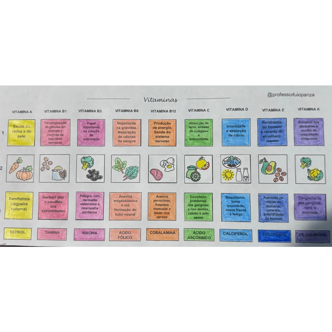 Vitaminas Mapa Mental Recorte e Colagem em PDF 8° Ano
