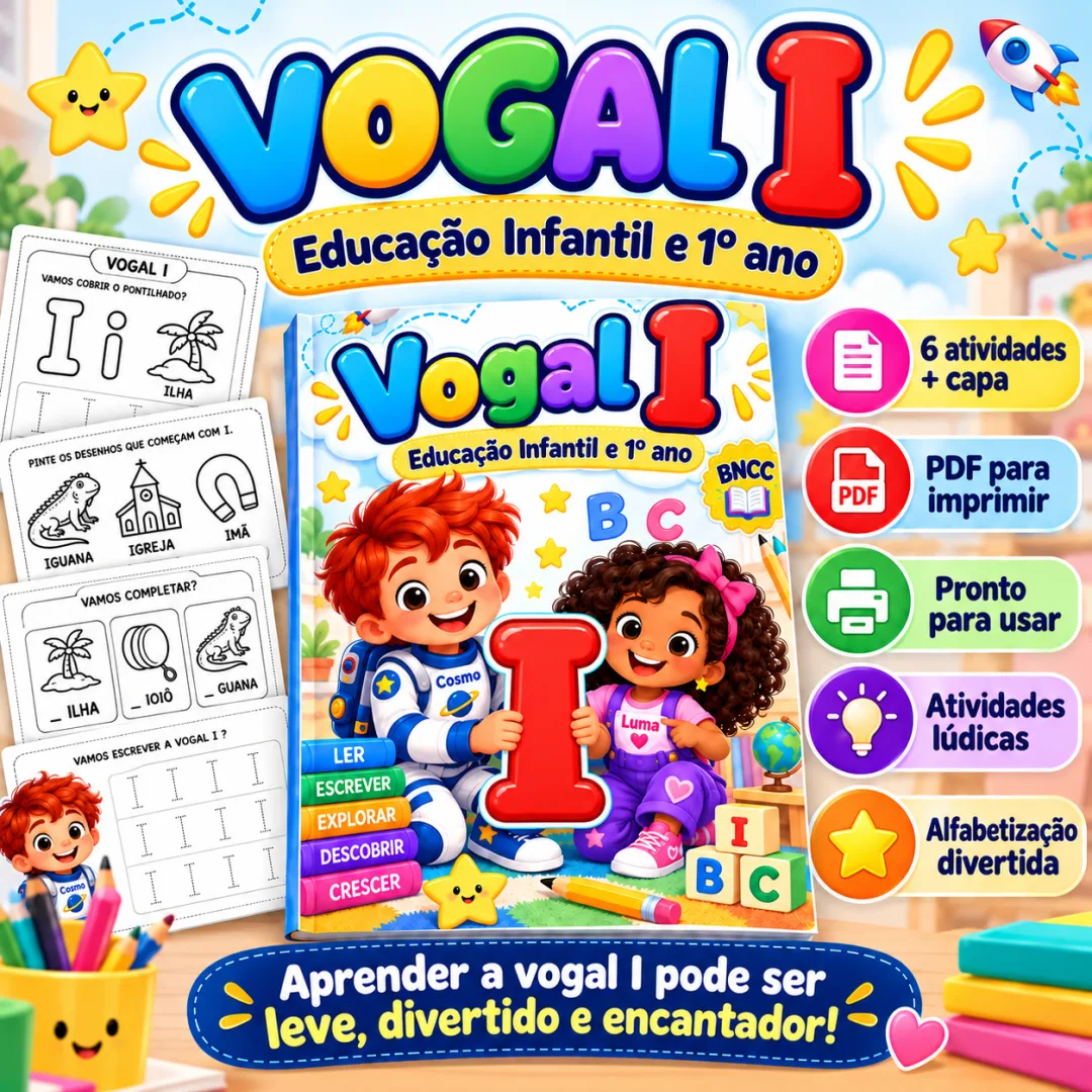 Vogal I: 6 Atividades de Alfabetização Educação Infantil e 1º Ano PDF para Imprimir