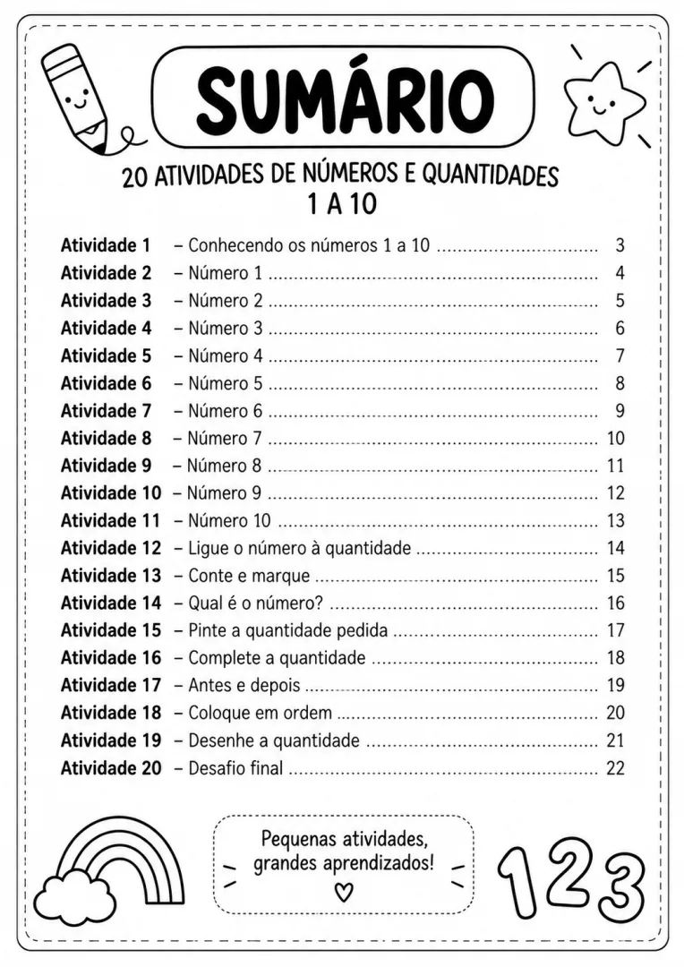 20 Atividades de Números e Quantidades 1 a 10 — Educação Infantil em PDF — imagem 5