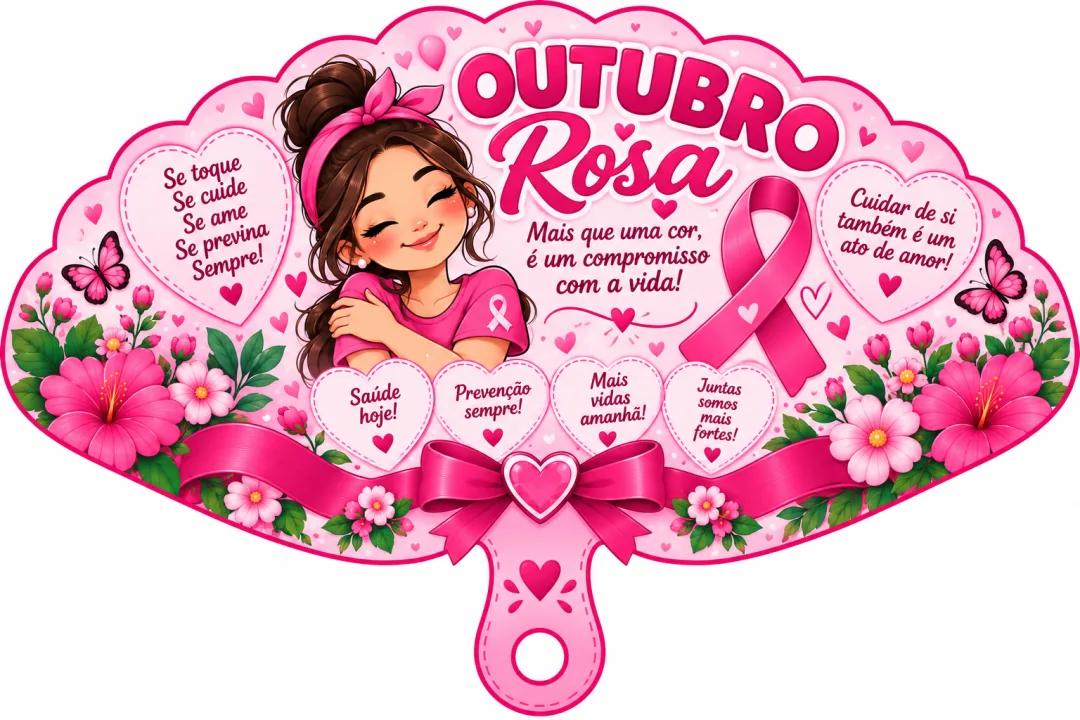 8 Modelos de Leques Outubro Rosa Educação Infantil Fundamental PDF — imagem 4
