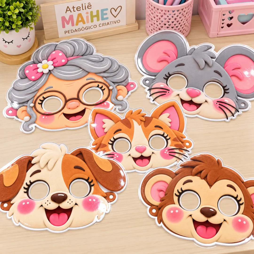A Véia Debaixo da Cama - Máscaras - Educação Infantil - Arquivo Digital - Kit — imagem 3