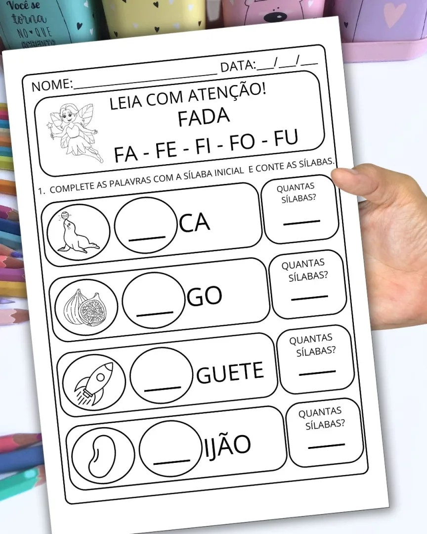 Alfabetização: Completando e Contando Sílabas para Educação Infantil e Anos Iniciais — imagem 2