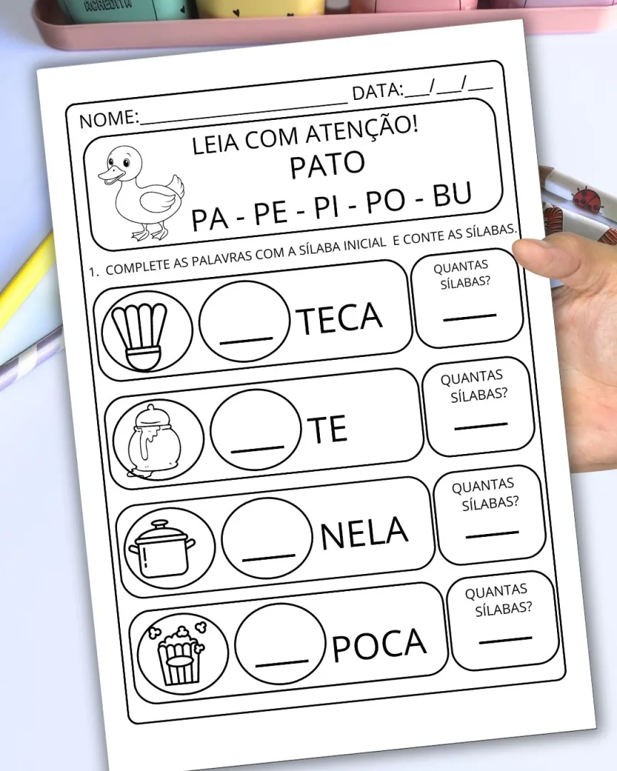 Alfabetização: Completando e Contando Sílabas para Educação Infantil e Anos Iniciais — imagem 4