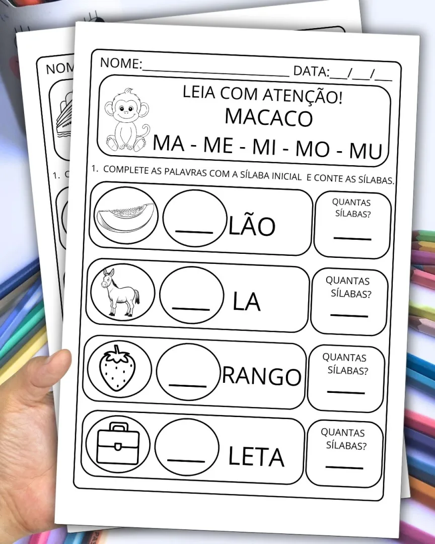 Alfabetização: Completando e Contando Sílabas para Educação Infantil e Anos Iniciais — imagem 3