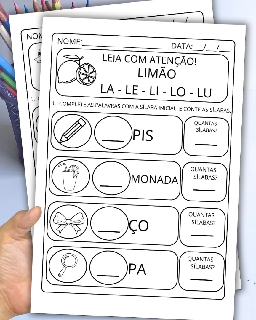 Alfabetização: Completando e Contando Sílabas para Educação Infantil e Anos Iniciais — imagem 5
