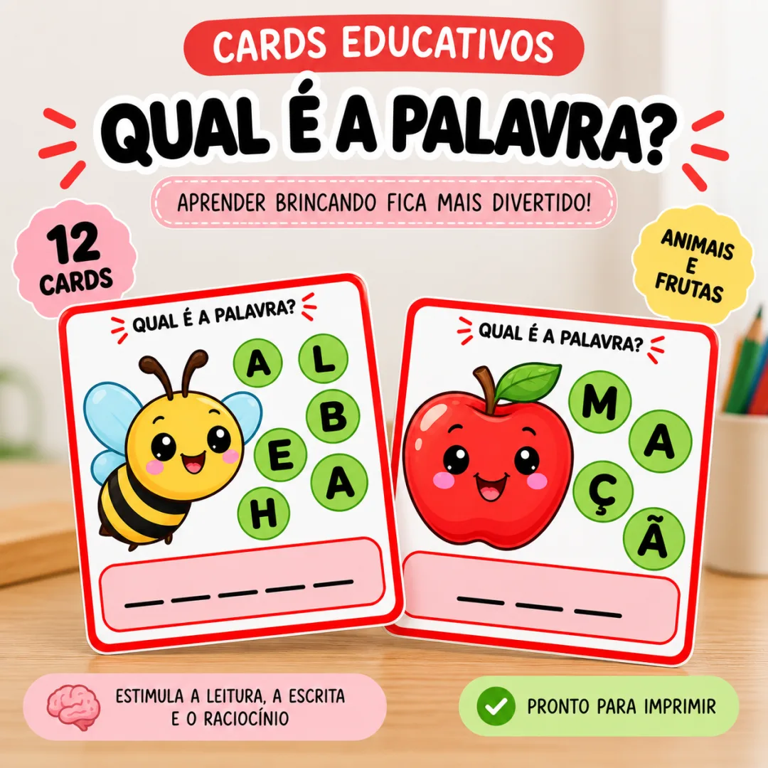 Alfabetização Infantil Cards Educativos – Qual É a Palavra? em PDF — imagem 3