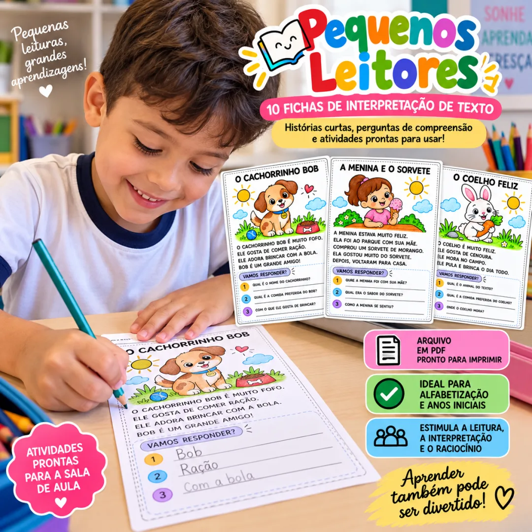 Alfabetização / Leitura Infantil Fichas de Interpretação de Texto em PDF — imagem 4