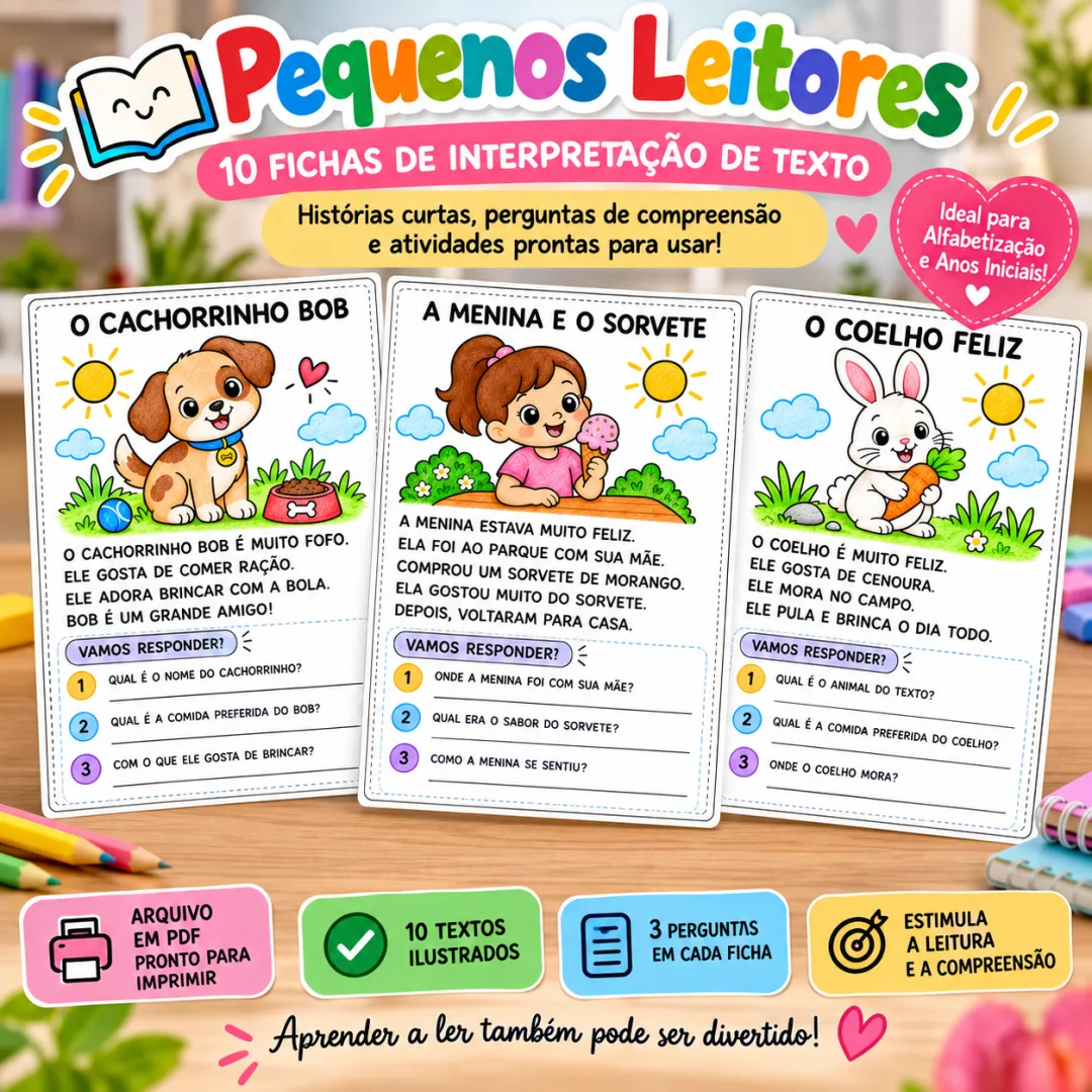 Alfabetização / Leitura Infantil Fichas de Interpretação de Texto em PDF — imagem 3