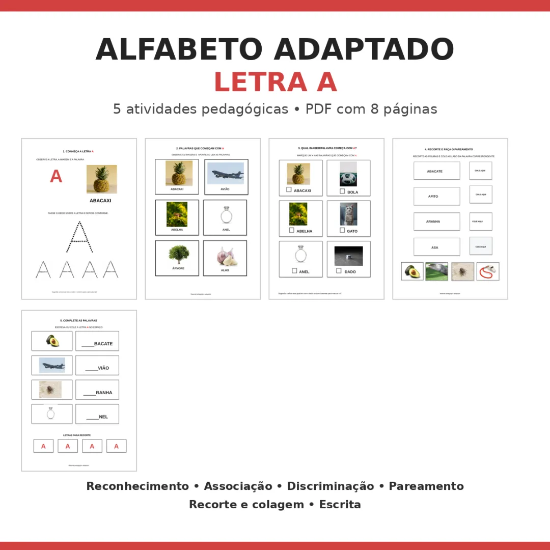 Alfabeto Adaptado - Letra A (ALFABETIZAÇÃO , EDUCAÇÃO ESPECIAL) PDF — imagem 2