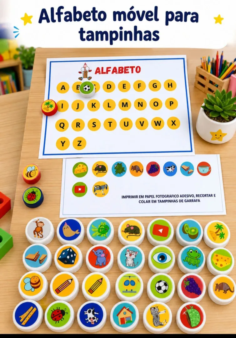Alfabeto móvel para tampinhas PDF Ed infantil e fundamental  — imagem 4