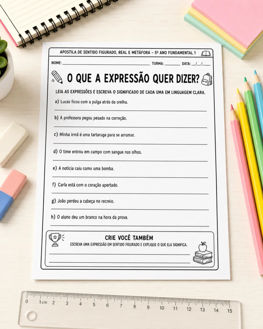 📚 APOSTILA DE SENTIDO FIGURADO, REAL E METÁFORA — 5º ANO — imagem 2