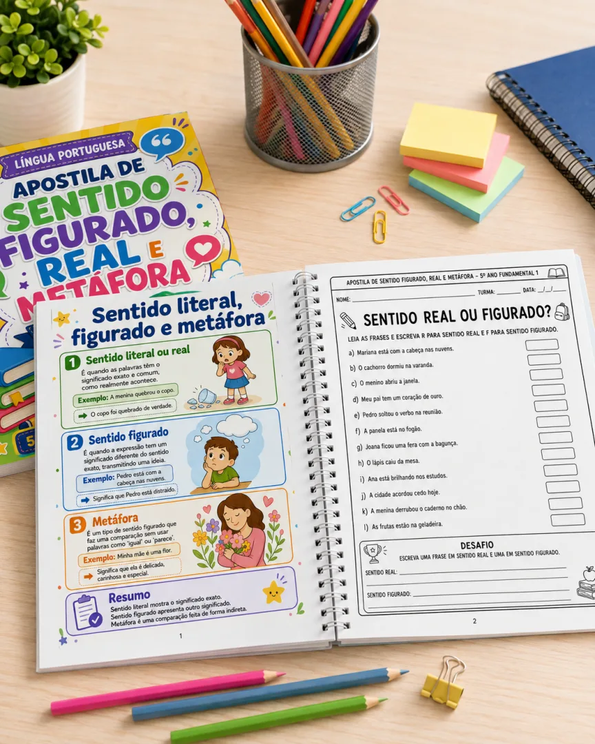 📚 APOSTILA DE SENTIDO FIGURADO, REAL E METÁFORA — 5º ANO — imagem 5