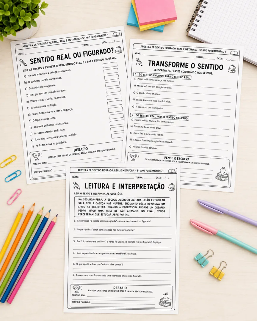 📚 APOSTILA DE SENTIDO FIGURADO, REAL E METÁFORA — 5º ANO — imagem 6