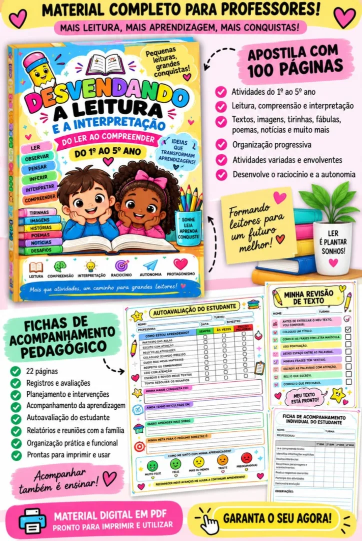 🌈*APOSTILA DESVENDANDO A LEITURA E A INTERPRETAÇÃO* ✅POR APENAS :💰12,90 Um material com 100 páginas, organizado de for — imagem 2