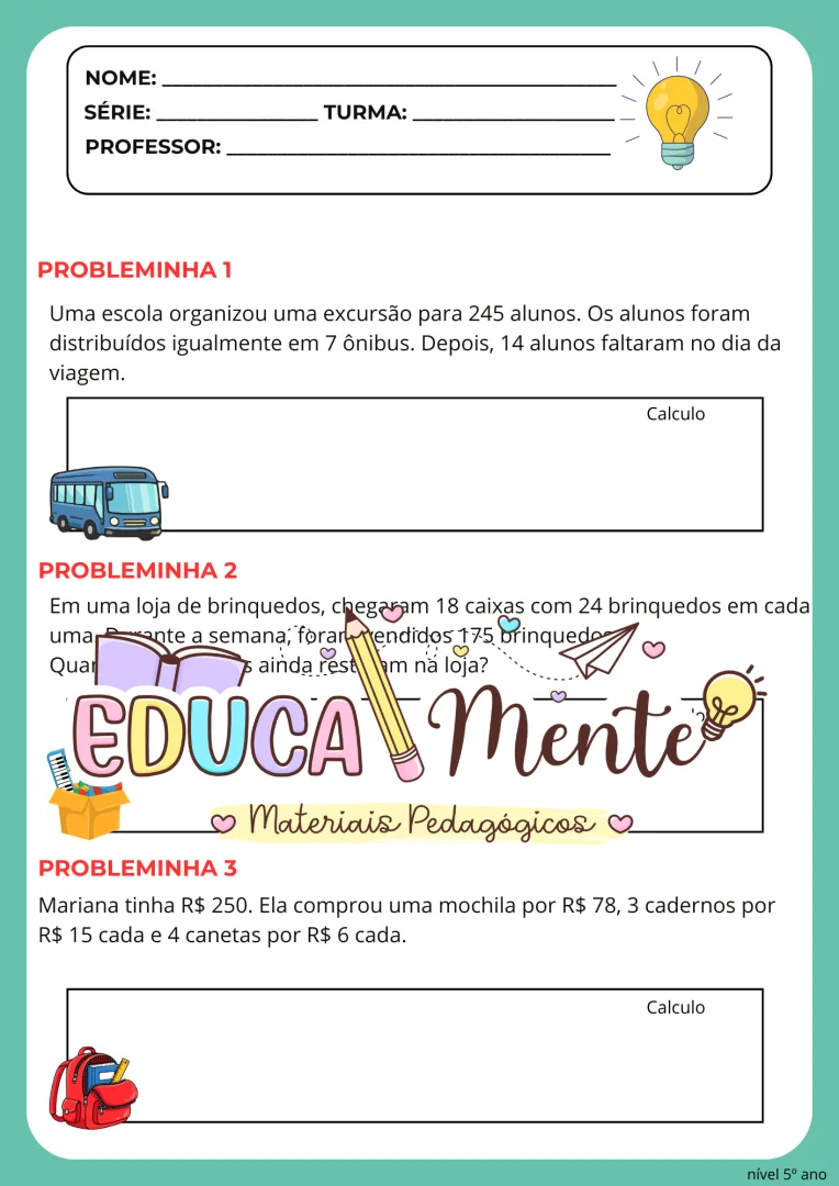 ⭐APOSTILA PROBLEMINHAS MATEMÁTICOS⭐ — imagem 7