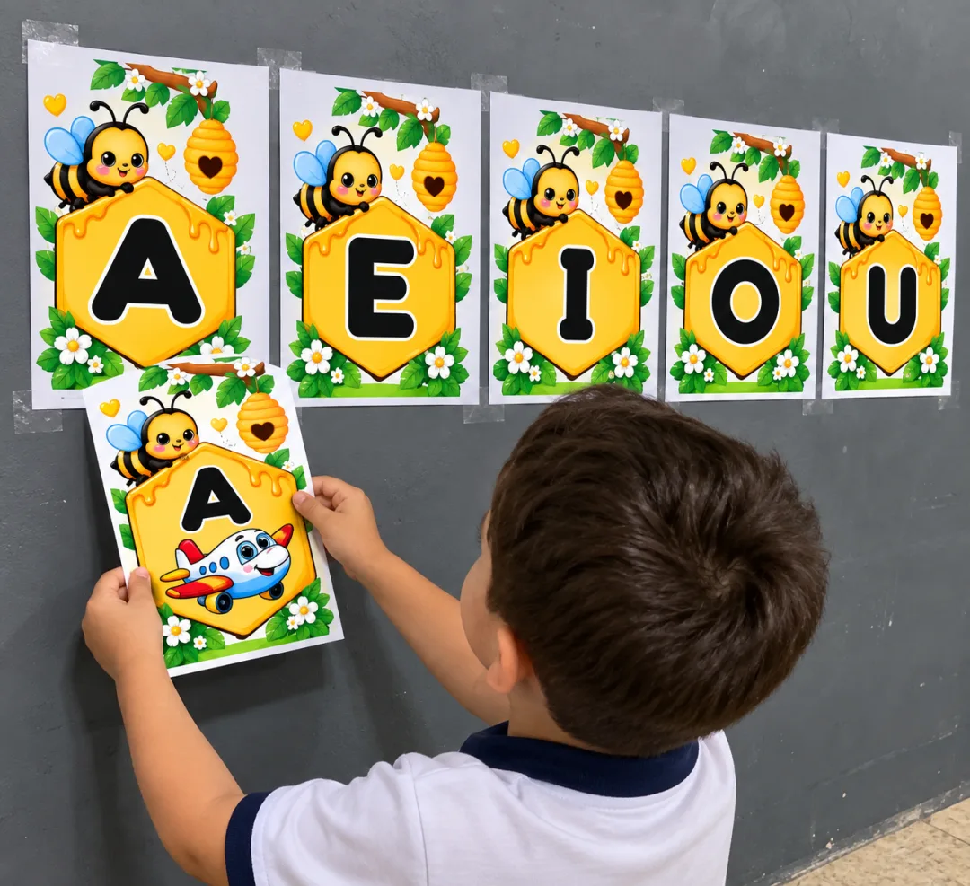 Aprendendo as Vogais a e I o U – Cartazes e Fichas Ilustradas em PDF — imagem 2