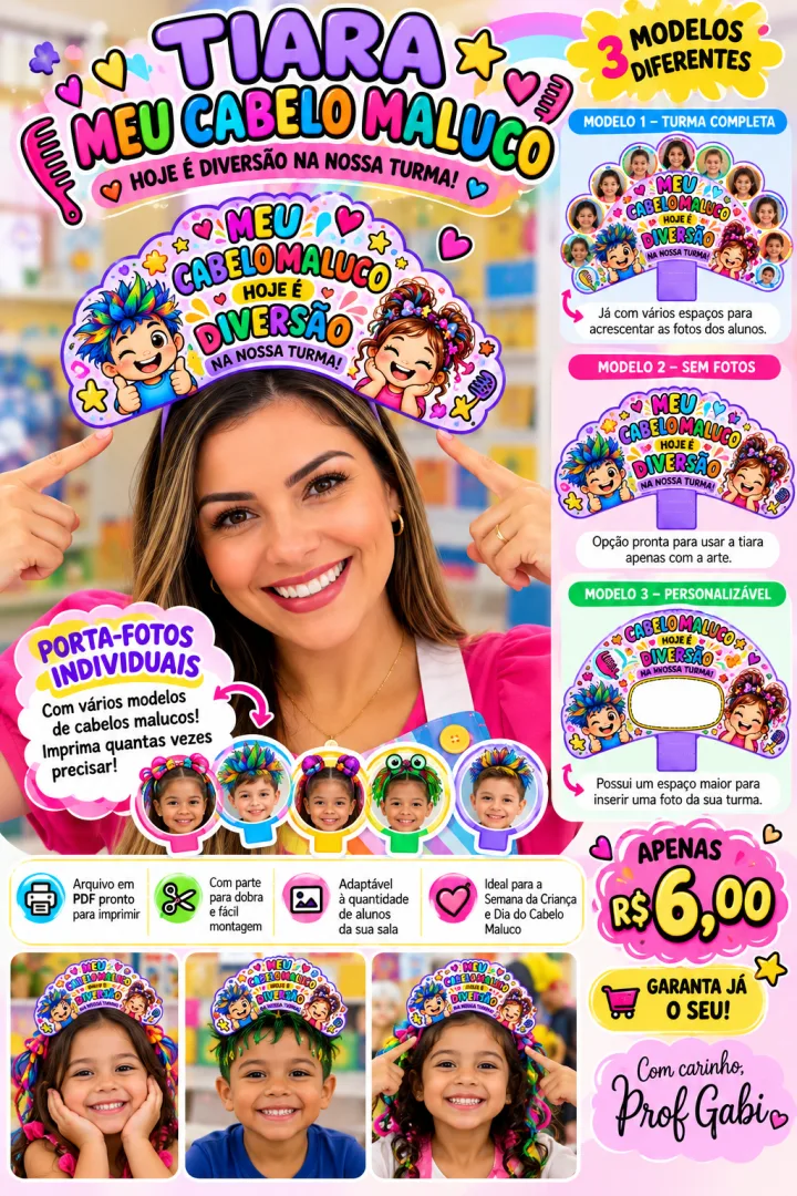 Arte para Tiara Cabelo Maluco Profs- Fotos Editáveis -arquivo em PDF — imagem 2