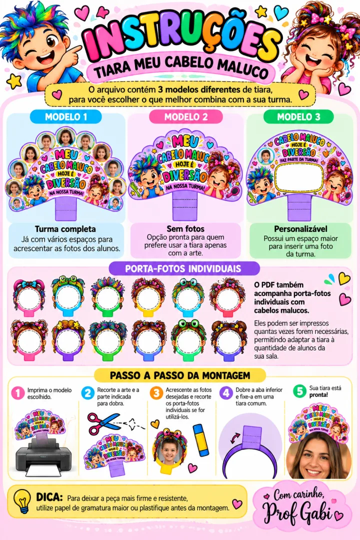 Arte para Tiara Cabelo Maluco Profs- Fotos Editáveis -arquivo em PDF — imagem 3