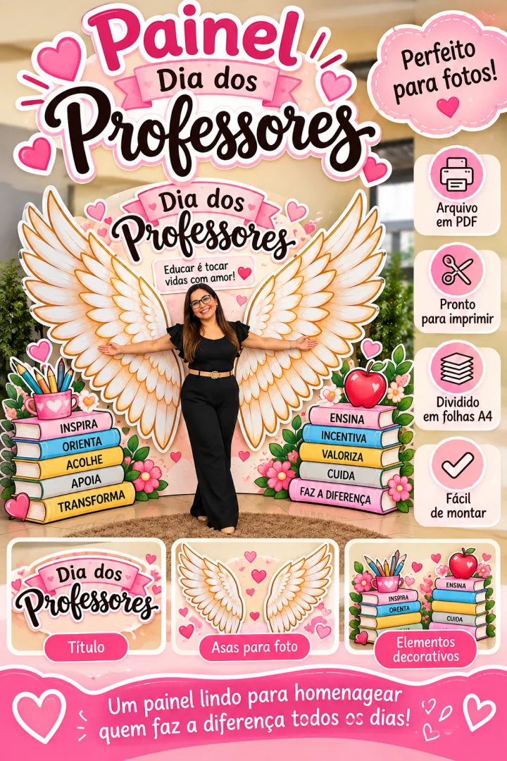 Asas de Anjo - Painel Dia dos Professores - PDF Educação Infantil Fundamental "32 páginas" — imagem 2