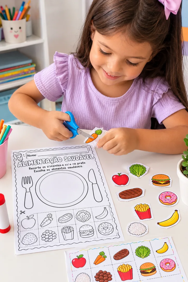 Atividade Alimentação Saudável - Educação Infantil - PDF Colorido e para Colorir — imagem 2