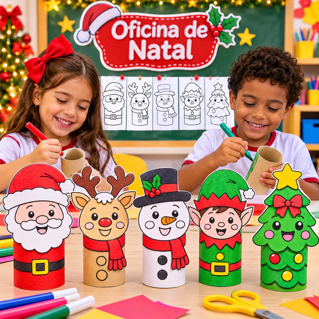 Atividade de Natal para Imprimir Oficina de Natal: 5 Personagens Natalinos com Rolinho de Papel  — imagem 2
