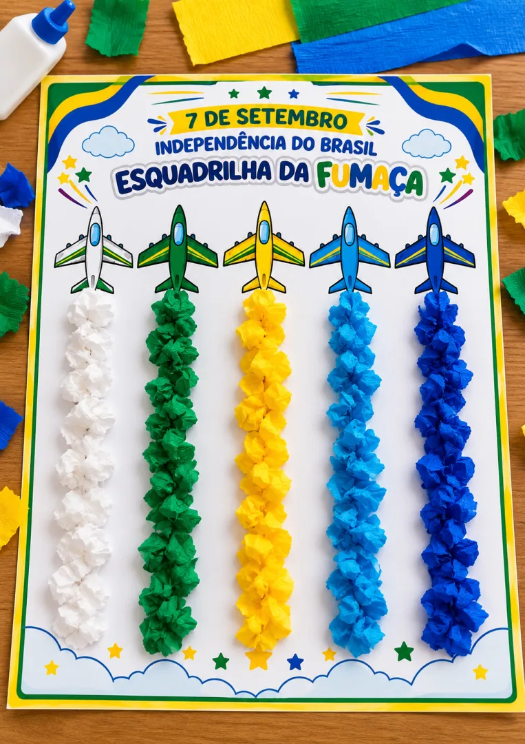 Atividade Dia da Bandeira para Educação Infantil Esquadrilha da Fumaça com Papel Crepom em PDF — imagem 2