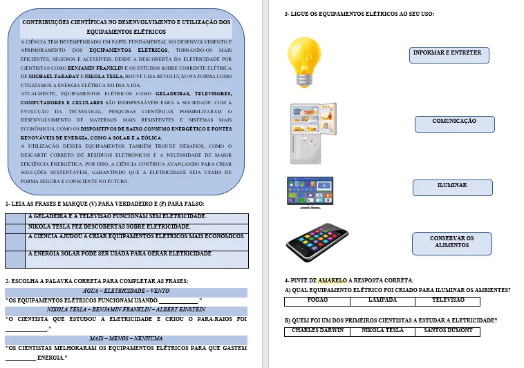 Atividades Adaptadas sobre Contribuições Científicas e Equipamentos Elétricos (Educação Especial e AEE) ⚡🔬 — imagem 2
