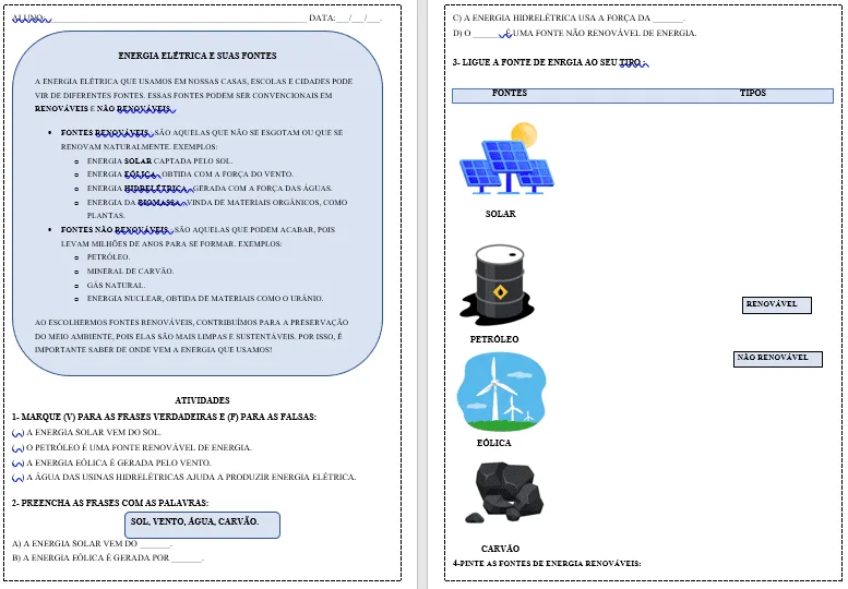 Atividades Adaptadas sobre Fontes de Energia Renováveis e Não Renováveis (Educação Especial e AEE) ⚡☀️🌬️ — imagem 3