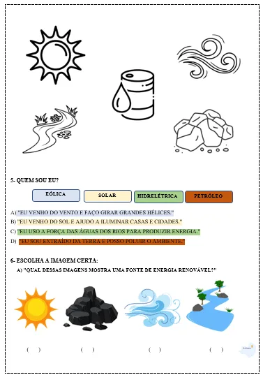 Atividades Adaptadas sobre Fontes de Energia Renováveis e Não Renováveis (Educação Especial e AEE) ⚡☀️🌬️ — imagem 2