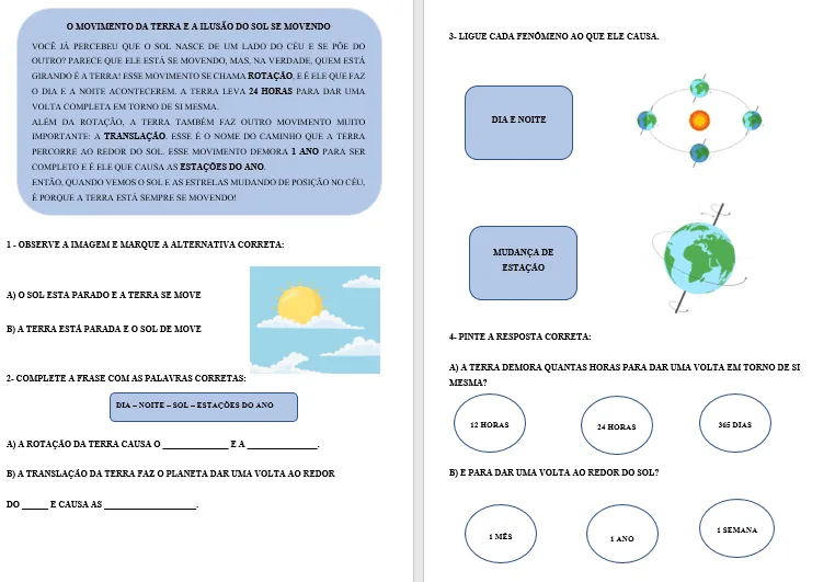 Atividades Adaptadas sobre Rotação e Translação da Terra – Movimentos da Terra (Educação Especial e AEE) 🌎☀️ — imagem 3