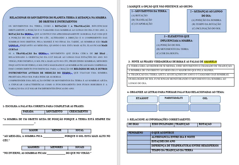 Atividades Adaptadas sobre Rotação e Translação da Terra – Movimentos da Terra (Educação Especial e AEE) 🌎☀️ — imagem 2