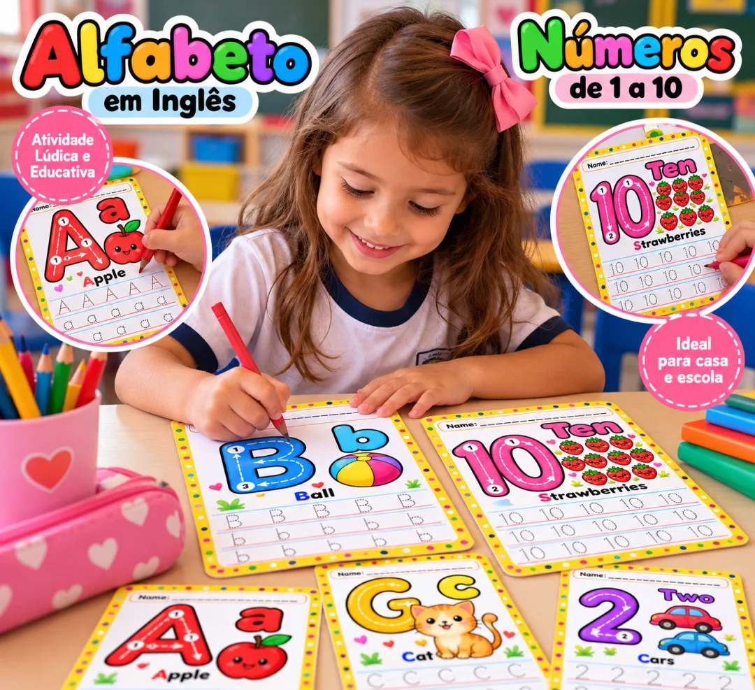 Atividades de Alfabetização em Inglês + Números de 1 a 10 em PDF — imagem 3