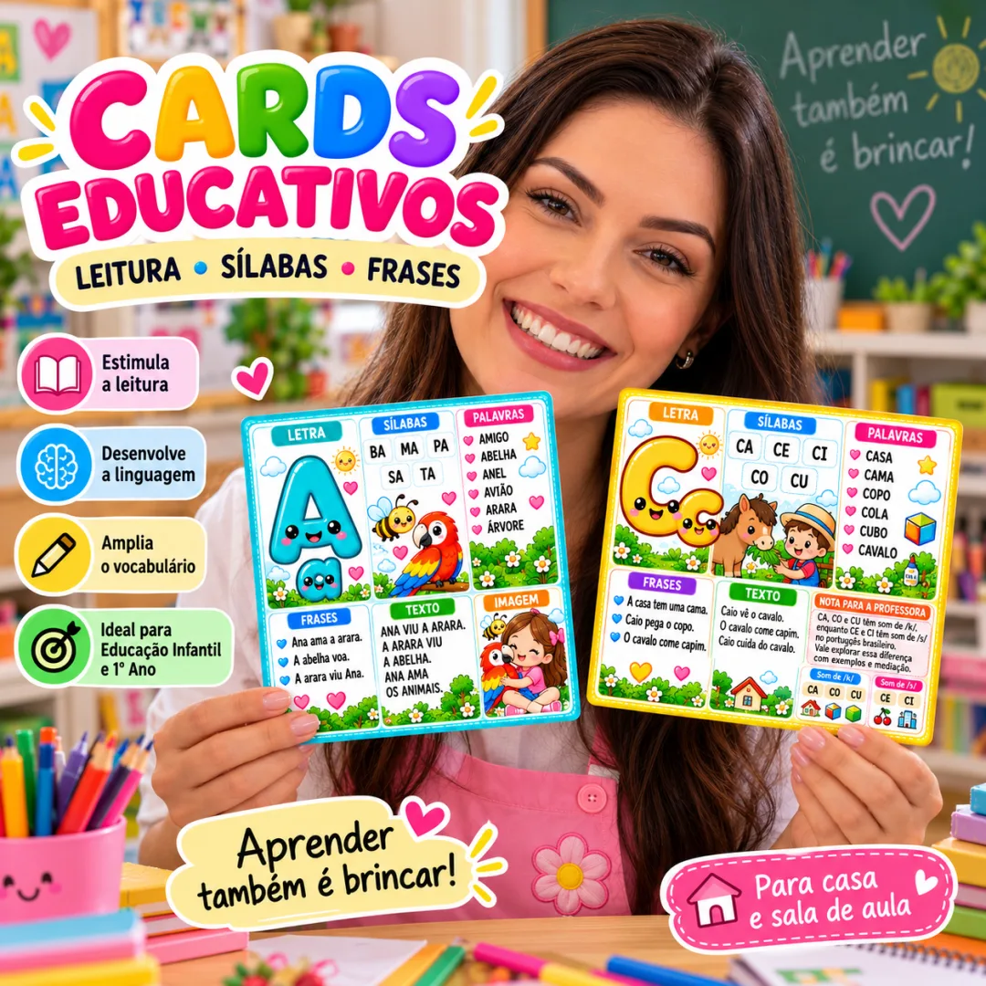 Atividades de Alfabetização Infantil Cards de Leitura, Sílabas, Palavras e Frases em PDF — imagem 3
