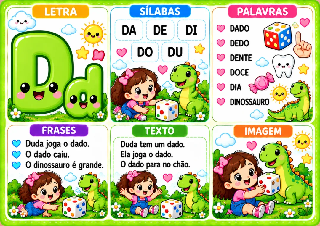 Atividades de Alfabetização Infantil Cards de Leitura, Sílabas, Palavras e Frases em PDF — imagem 6