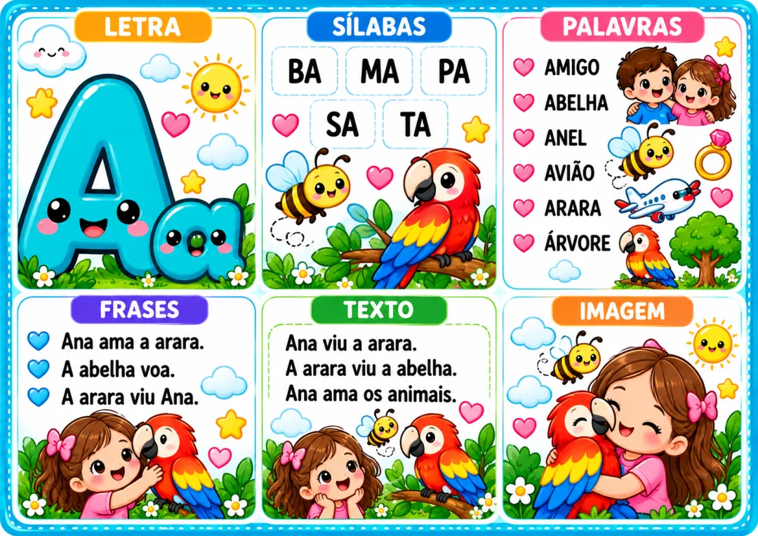 Atividades de Alfabetização Infantil Cards de Leitura, Sílabas, Palavras e Frases em PDF — imagem 4