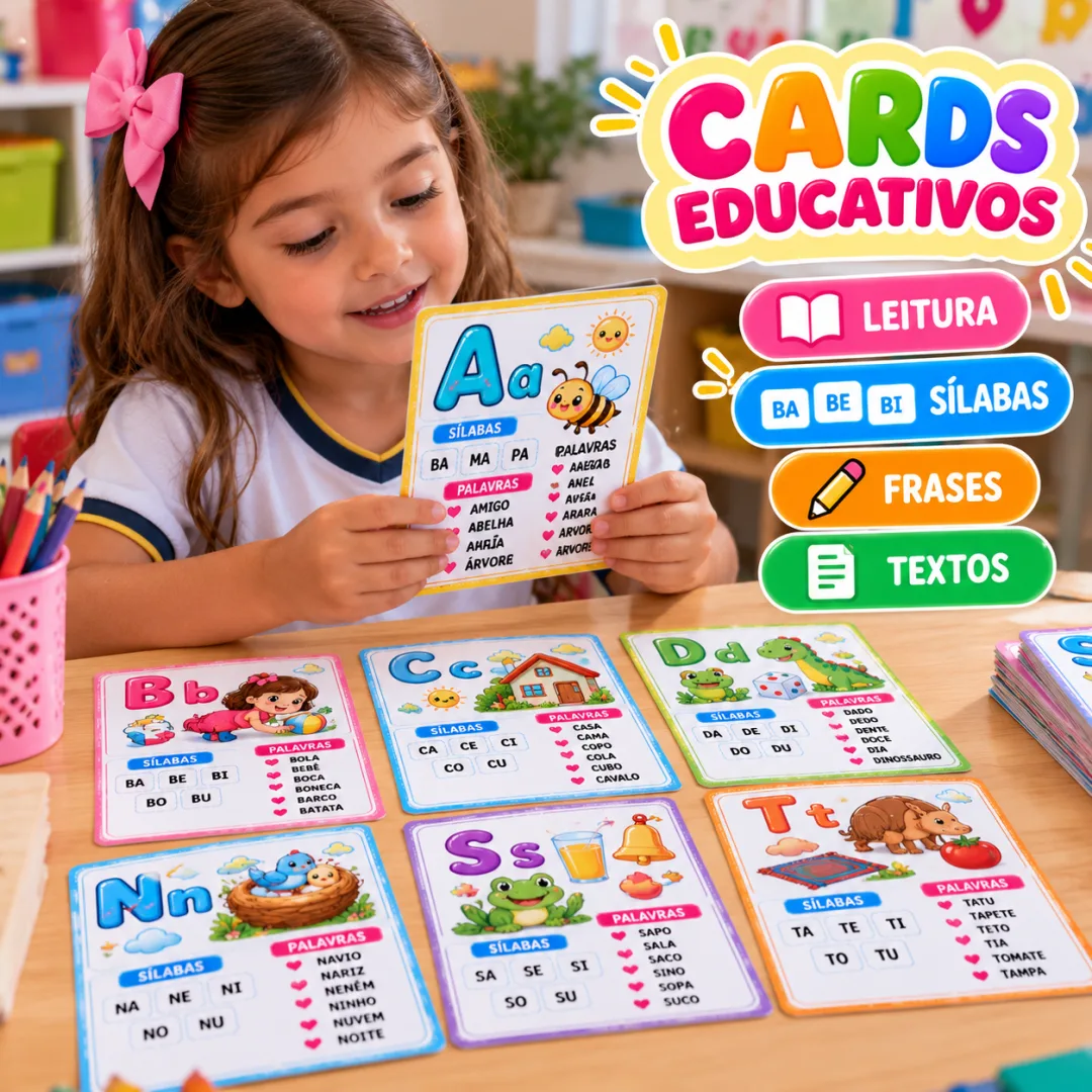 Atividades de Alfabetização Infantil Cards de Leitura, Sílabas, Palavras e Frases em PDF — imagem 2