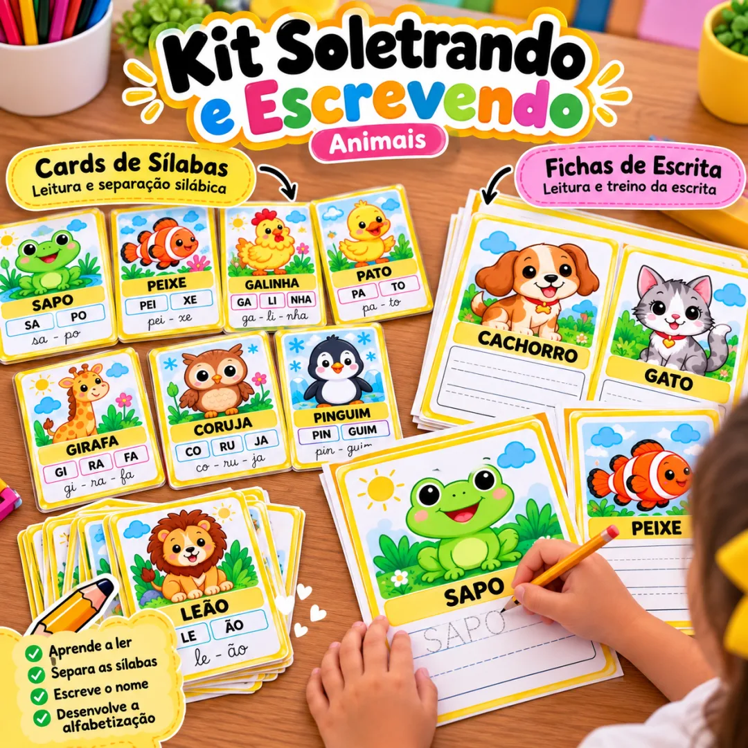 Atividades de Alfabetização Infantil Kit Soletrando e Escrevendo – Leitura, Sílabas e Escrita de Palavras em PDF — imagem 5