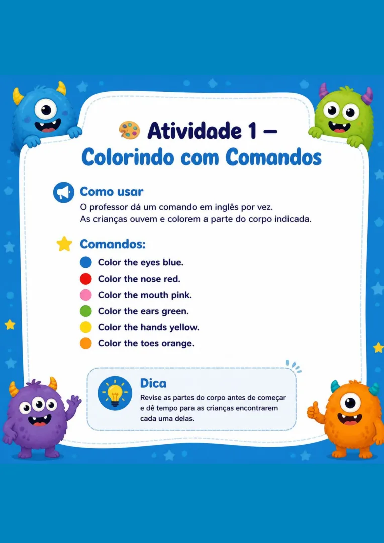 Atividades de Inglês - Corpo Humano e Monstros - Educação Infantil - PDF — imagem 2