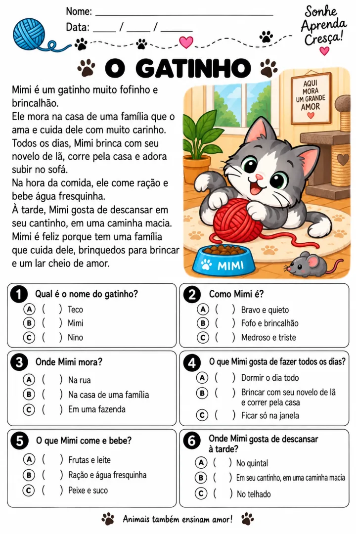 Atividades de Interpretação de Texto Educação Infantil – Historinhas com Animais em PDF — imagem 3