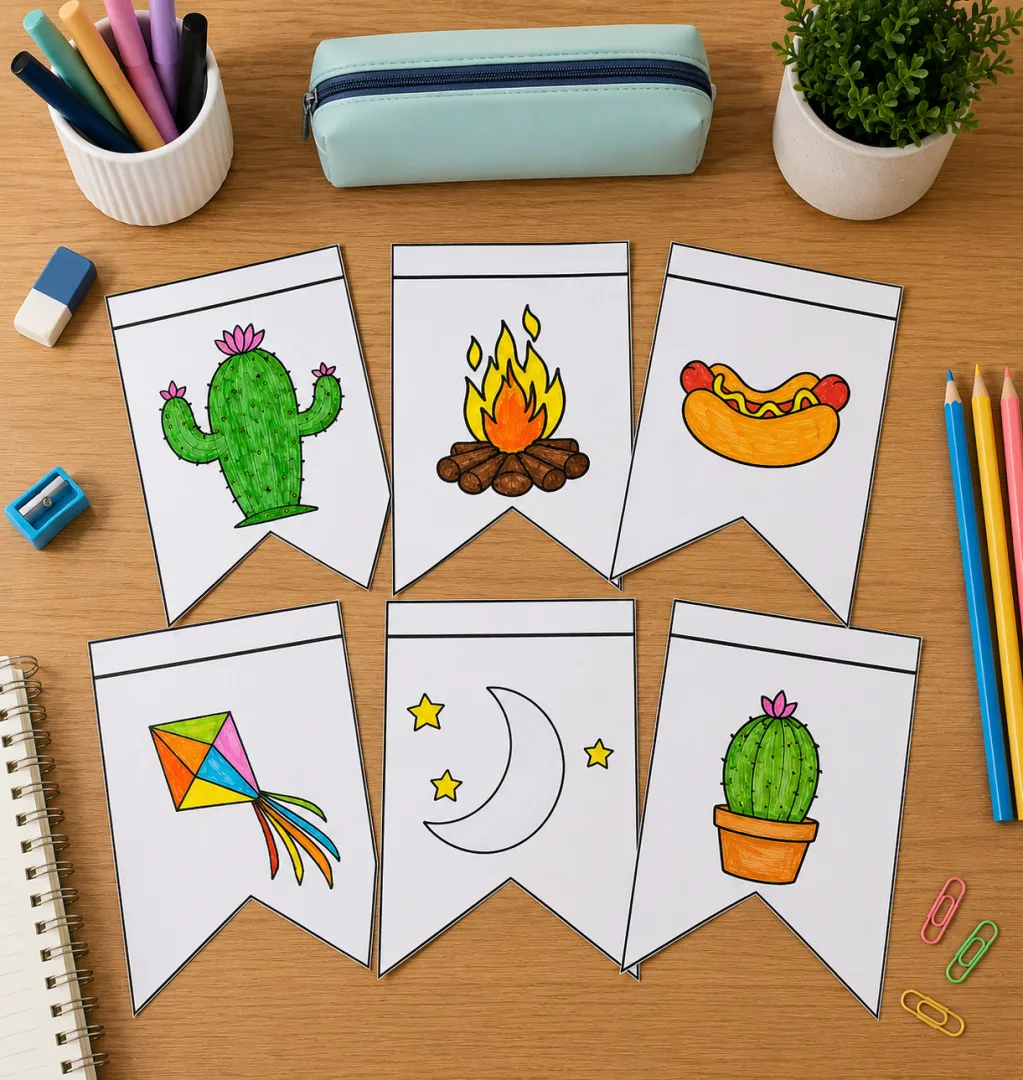 BANDEIRINHAS JUNINAS PARA COLORIR — imagem 2