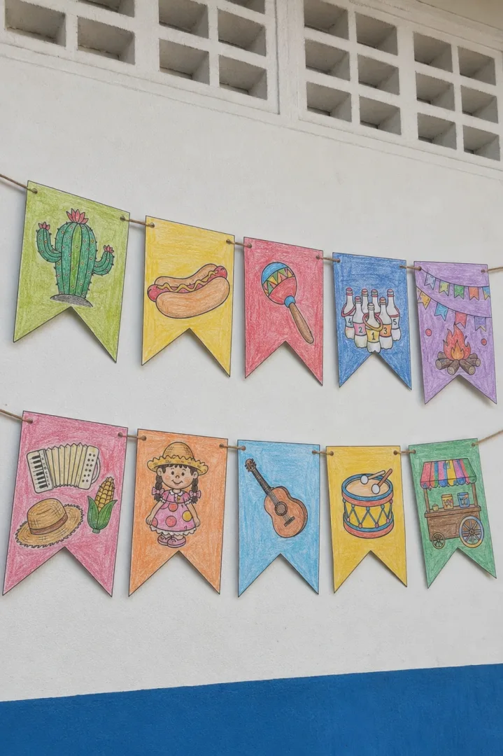 BANDEIRINHAS JUNINAS PARA COLORIR — imagem 3