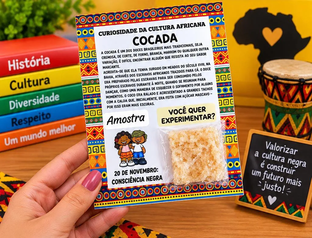 Bilhete lembrancinha Cocada dia da Consciência Negra. Material em PDF Ed infantil e Ensino fundamental  — imagem 2