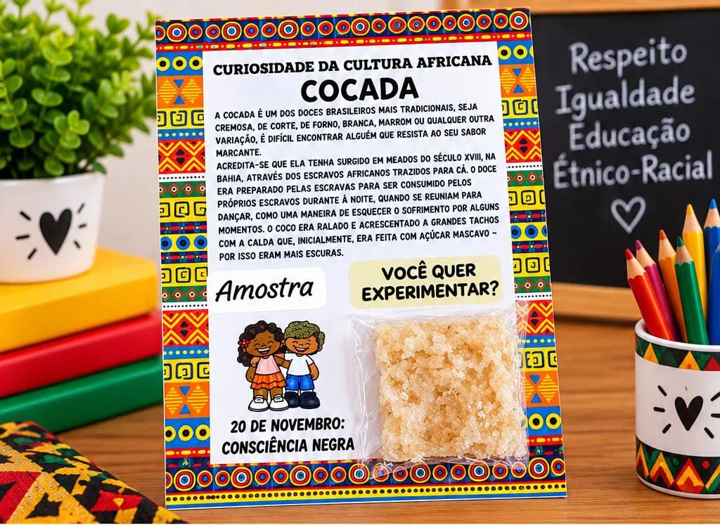 Bilhete lembrancinha Cocada dia da Consciência Negra. Material em PDF Ed infantil e Ensino fundamental  — imagem 3