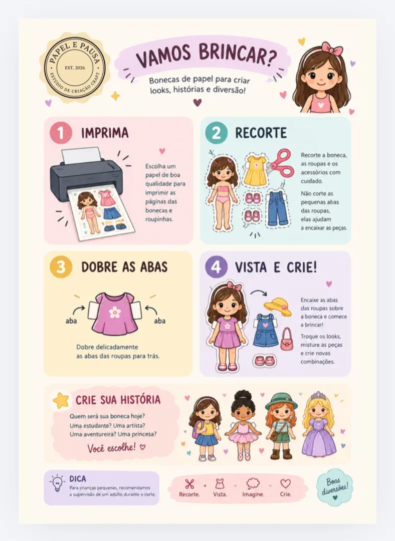 Bonecas de Papel Vintage - Kits Criativos - PDF (Crianças a Partir de 5 Anos de Idade Sob Supervisão de Um Adulto) — imagem 2