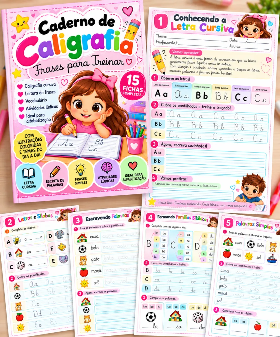 Caderno de Caligrafia Cursiva: 15 Fichas de Frases para Treinar e Imprimir — imagem 3